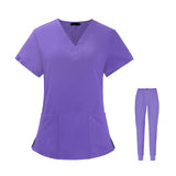 Maxbell Uniform Scrub Set Top and Pants V Neck Unisex Solid for Women Center Purple M