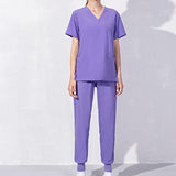 Maxbell Uniform Scrub Set Top and Pants V Neck Unisex Solid for Women Center Purple M