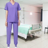 Maxbell Uniform Scrub Set Top and Pants V Neck Unisex Solid for Women Center Purple M