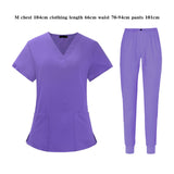 Maxbell Uniform Scrub Set Top and Pants V Neck Unisex Solid for Women Center Purple M