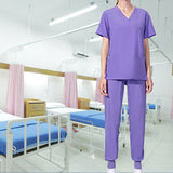 Maxbell Uniform Scrub Set Top and Pants V Neck Unisex Solid for Women Center Purple M