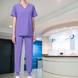 Maxbell Uniform Scrub Set Top and Pants V Neck Unisex Solid for Women Center Purple M