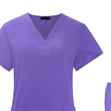Maxbell Uniform Scrub Set Top and Pants V Neck Unisex Solid for Women Center Purple M