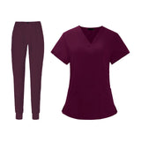 Maxbell Uniform Scrub Set Top and Pants V Neck Unisex Solid for Women Center Red L