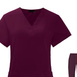 Maxbell Uniform Scrub Set Top and Pants V Neck Unisex Solid for Women Center Red L
