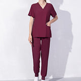 Maxbell Uniform Scrub Set Top and Pants V Neck Unisex Solid for Women Center Red M