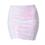 Maxbell Fashion Women Skirts Girl Mini Sequin Short Bling Wrap Skirt Streetwear white