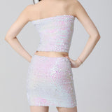 Maxbell Fashion Women Skirts Girl Mini Sequin Short Bling Wrap Skirt Streetwear white