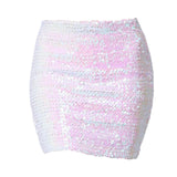 Maxbell Fashion Women Skirts Girl Mini Sequin Short Bling Wrap Skirt Streetwear white
