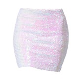 Maxbell Fashion Women Skirts Girl Mini Sequin Short Bling Wrap Skirt Streetwear white