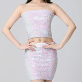 Maxbell Fashion Women Skirts Girl Mini Sequin Short Bling Wrap Skirt Streetwear white