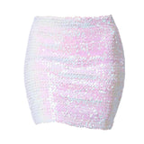 Maxbell Fashion Women Skirts Girl Mini Sequin Short Bling Wrap Skirt Streetwear white