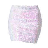 Maxbell Fashion Women Skirts Girl Mini Sequin Short Bling Wrap Skirt Streetwear white