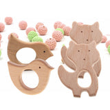 Maxbell Set of 4pc Wooden Teethers Handmade Wooden Bird Cat Teether Teethers Beech Wood Pendant