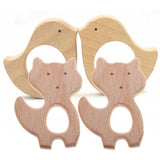 Maxbell Set of 4pc Wooden Teethers Handmade Wooden Bird Cat Teether Teethers Beech Wood Pendant