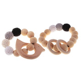 Maxbell 2 Pieces Wood Crochet Beads Bird Bracelet Ring Teether Baby Grasping Toy