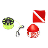 Maxbell Fluorescent Yellow 102ft Line Scuba Spool Finger Reel with Bolt Snap + Diving Flag with Inflatable Float Buoy