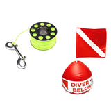 Maxbell Fluorescent Yellow 102ft Line Scuba Spool Finger Reel with Bolt Snap + Diving Flag with Inflatable Float Buoy