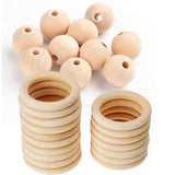 Maxbell 70pcs Handmade Natural Unfinished Wooden Teething Wood DIY Loose Beads Baby Teether Rings