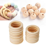 Maxbell 70pcs Handmade Natural Unfinished Wooden Teething Wood DIY Loose Beads Baby Teether Rings