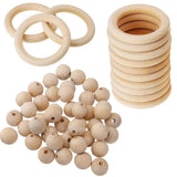 Maxbell 70pcs Handmade Natural Unfinished Wooden Teething Wood DIY Loose Beads Baby Teether Rings
