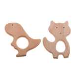 Maxbell 2 Pieces Fox Dinosaur Shape Natural Wooden Baby Teether Teething Toy Gifts