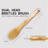 2 in 1 Dual Sides Elliptical Brush Natural Bristles Scrubber Long Handle SPA Shower Brush Bamboo Bath Brushes - Aladdin Shoppers