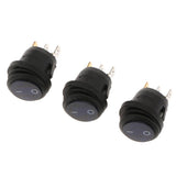 3 pieces Waterproof Round Illuminated Rocker Switch, ON-OFF Action, Blue LED , 0.7" Quick Connect Terminals, 12V/200V - Aladdin Shoppers