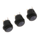 3 pieces Waterproof Round Illuminated Rocker Switch, ON-OFF Action, Blue LED , 0.7" Quick Connect Terminals, 12V/200V - Aladdin Shoppers