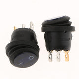 3 pieces Waterproof Round Illuminated Rocker Switch, ON-OFF Action, Blue LED , 0.7" Quick Connect Terminals, 12V/200V - Aladdin Shoppers