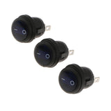 3 pieces Waterproof Round Illuminated Rocker Switch, ON-OFF Action, Blue LED , 0.7" Quick Connect Terminals, 12V/200V - Aladdin Shoppers