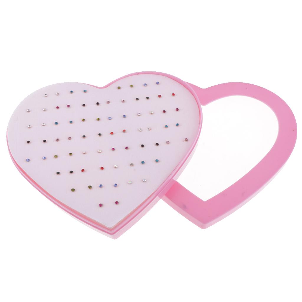 36 Pairs Mixed Color Shiny Rhinestone Stud Earrings Set Love Heart Box Organizer - Aladdin Shoppers