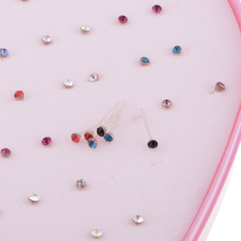 36 Pairs Mixed Color Shiny Rhinestone Stud Earrings Set Love Heart Box Organizer - Aladdin Shoppers