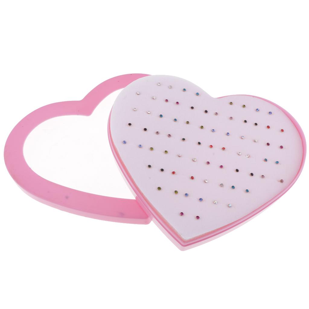 36 Pairs Mixed Color Shiny Rhinestone Stud Earrings Set Love Heart Box Organizer - Aladdin Shoppers