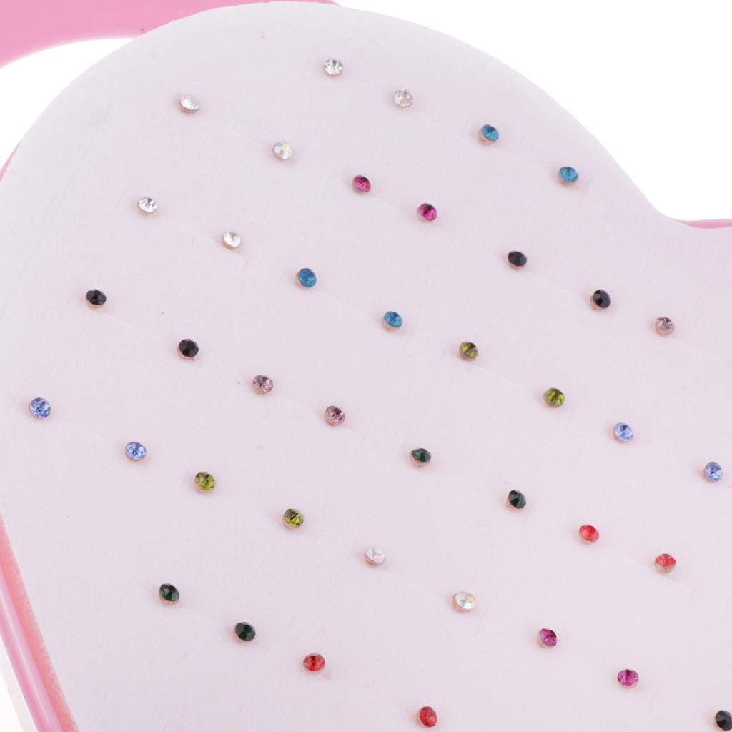 36 Pairs Mixed Color Shiny Rhinestone Stud Earrings Set Love Heart Box Organizer - Aladdin Shoppers