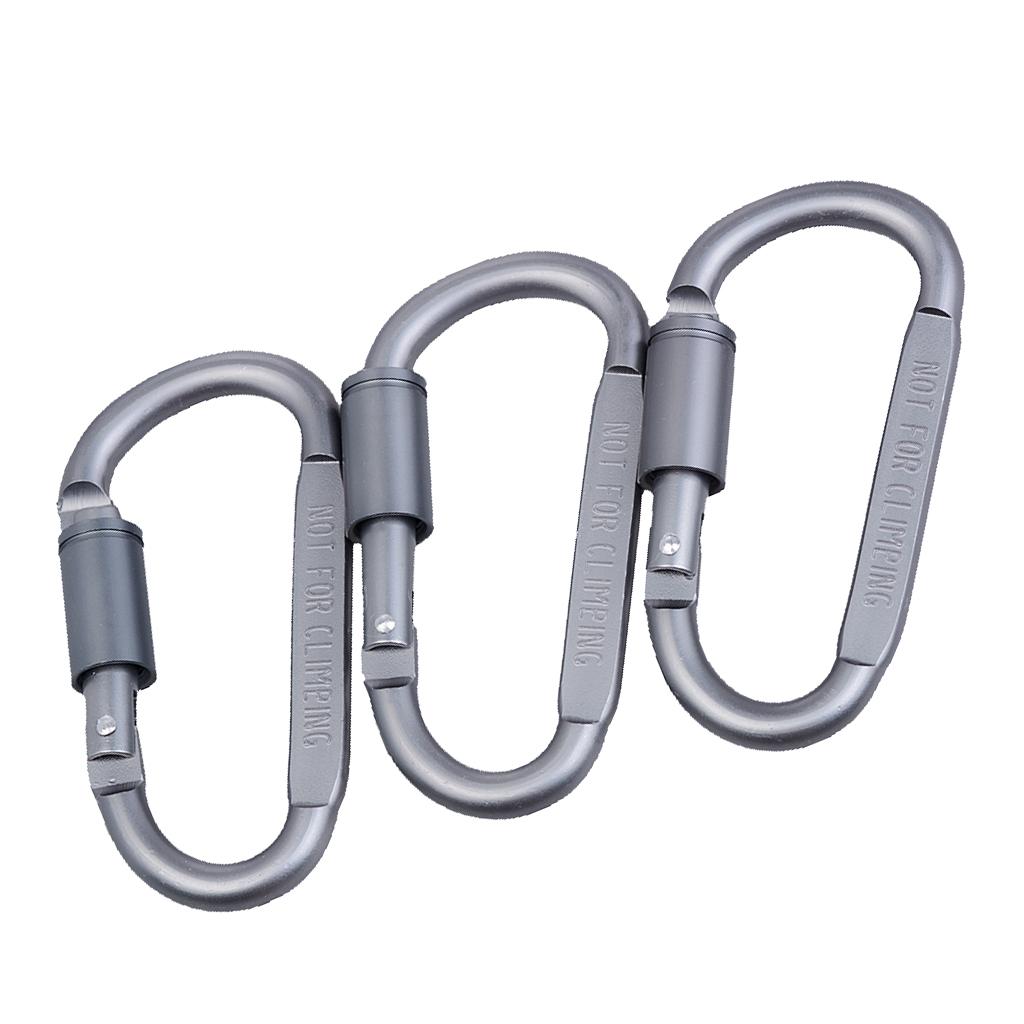 3pcs Tin Alloy D Type Carabiner Keychain Buckle Screw Locking Hook Outdoors - Aladdin Shoppers