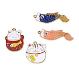 4 Pieces Japanese Style Cyprinoid Fish Flag and Fortune Cat Enamel Charms Pendants Jewelry Findings Making Supplies DIY Crafts - Aladdin Shoppers