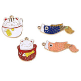 4 Pieces Japanese Style Cyprinoid Fish Flag and Fortune Cat Enamel Charms Pendants Jewelry Findings Making Supplies DIY Crafts - Aladdin Shoppers