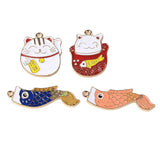 4 Pieces Japanese Style Cyprinoid Fish Flag and Fortune Cat Enamel Charms Pendants Jewelry Findings Making Supplies DIY Crafts - Aladdin Shoppers