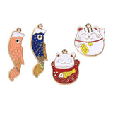 4 Pieces Japanese Style Cyprinoid Fish Flag and Fortune Cat Enamel Charms Pendants Jewelry Findings Making Supplies DIY Crafts - Aladdin Shoppers