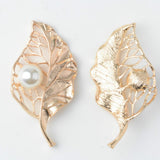 5 Pieces Gold Filigree Leaves with Pearl Beads Trim Flatback Buttons Embellishments Dress Appliques for Wedding Dress Phone Case Craft Bag Shoes Hair Accessories Handmade - Aladdin Shoppers