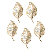 5 Pieces Gold Filigree Leaves with Pearl Beads Trim Flatback Buttons Embellishments Dress Appliques for Wedding Dress Phone Case Craft Bag Shoes Hair Accessories Handmade - Aladdin Shoppers