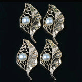 5 Pieces Gold Filigree Leaves with Pearl Beads Trim Flatback Buttons Embellishments Dress Appliques for Wedding Dress Phone Case Craft Bag Shoes Hair Accessories Handmade - Aladdin Shoppers