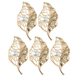 5 Pieces Gold Filigree Leaves with Pearl Beads Trim Flatback Buttons Embellishments Dress Appliques for Wedding Dress Phone Case Craft Bag Shoes Hair Accessories Handmade - Aladdin Shoppers