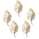 5 Pieces Gold Filigree Leaves with Pearl Beads Trim Flatback Buttons Embellishments Dress Appliques for Wedding Dress Phone Case Craft Bag Shoes Hair Accessories Handmade - Aladdin Shoppers