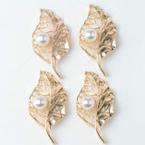 5 Pieces Gold Filigree Leaves with Pearl Beads Trim Flatback Buttons Embellishments Dress Appliques for Wedding Dress Phone Case Craft Bag Shoes Hair Accessories Handmade - Aladdin Shoppers
