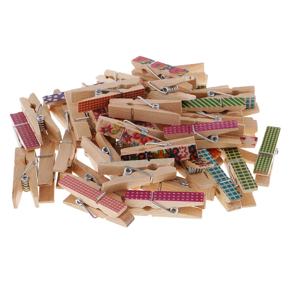 50 Pieces Mixed Color Christmas Patterned Mini Pegs Decor Craft Wood Photo Hanging Spring Clips - Aladdin Shoppers