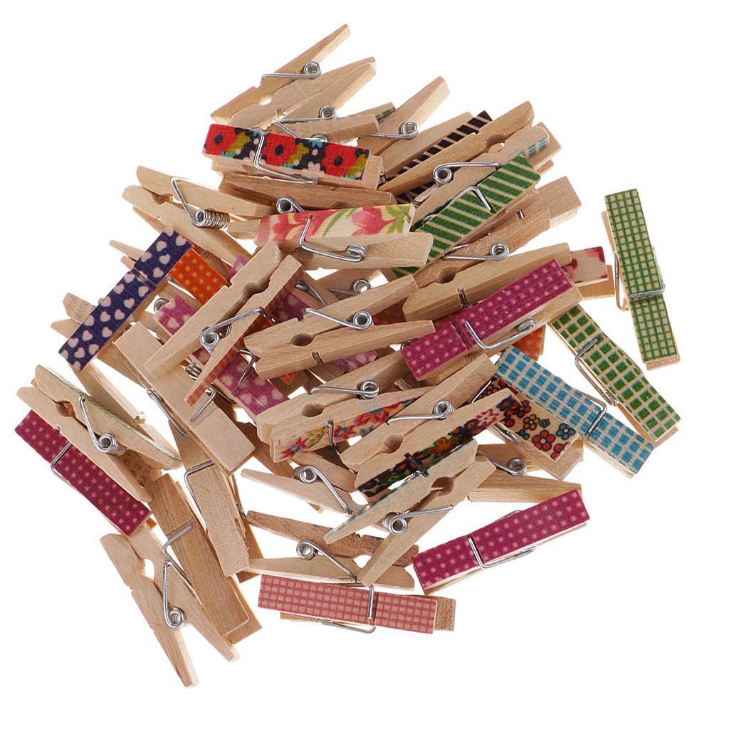 50 Pieces Mixed Color Christmas Patterned Mini Pegs Decor Craft Wood Photo Hanging Spring Clips - Aladdin Shoppers