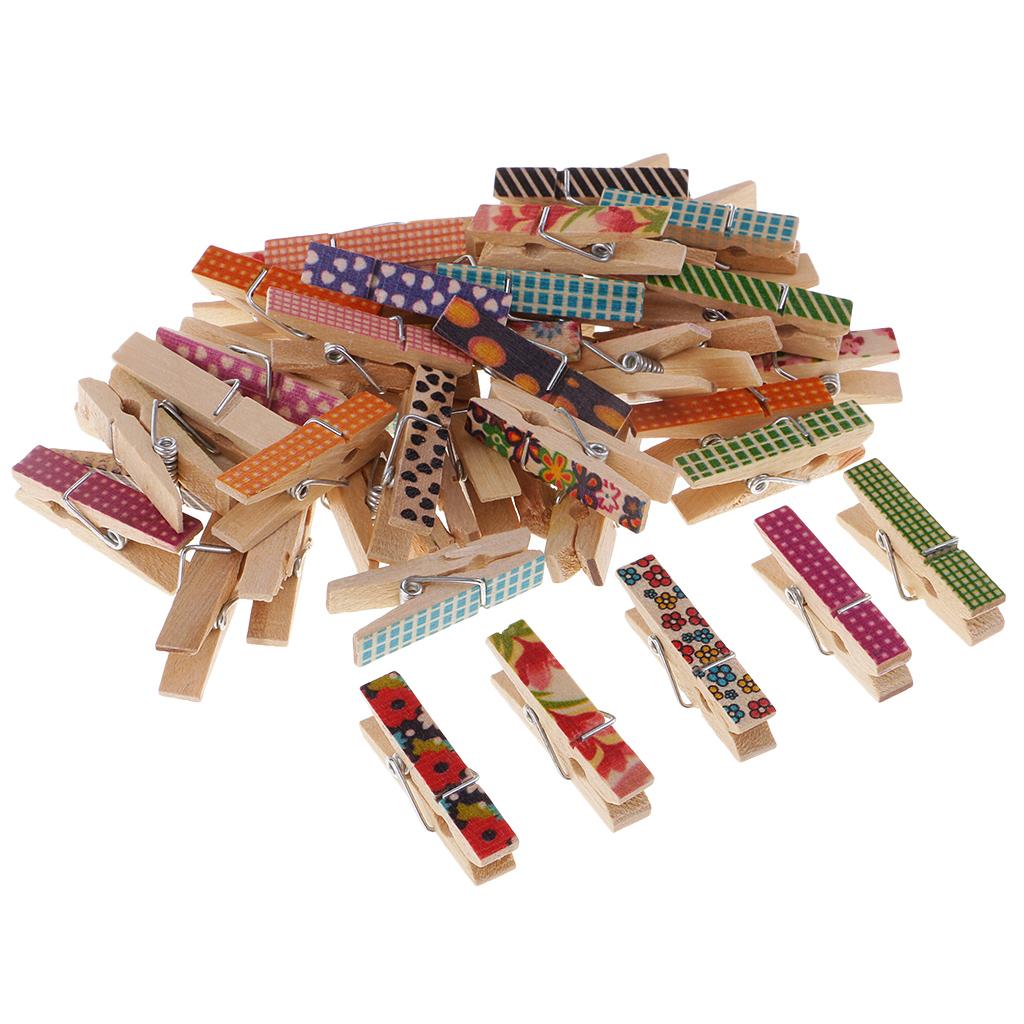 50 Pieces Mixed Color Christmas Patterned Mini Pegs Decor Craft Wood Photo Hanging Spring Clips - Aladdin Shoppers