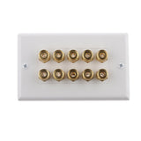 Maxbell White 10 Banana Plug 5 Speaker Cable Wall Plate Panel 115mm x 70mm